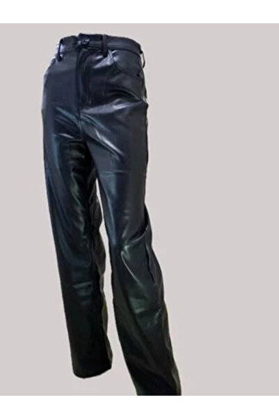 STRAIGHT FIT DERİ PANTOLON SİYAH