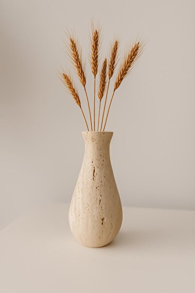 DMR HOME Doğal Traverten Taş Vazo – El İşçiliği Dekoratif Vazo | Minimal Modern Ev Dekoru