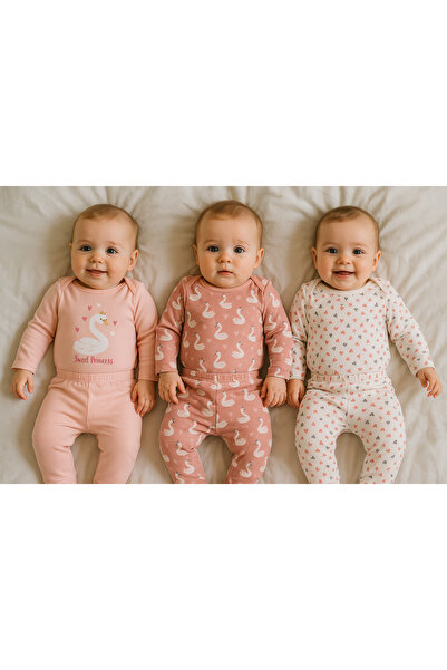 tinytrends Kız Bebek %100 Pamuk Flamingo Çıtçıtlı Body Ve Alt 6'lı Takım Yeni...