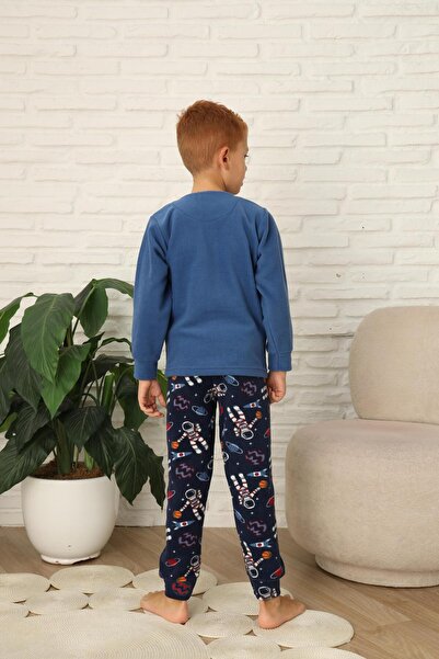 Mutlu City Yeni Stil Sonbahar/Kış Erkek Çocuk Uzay Figür Astronot Desen Polar Pijama Takımı 4565