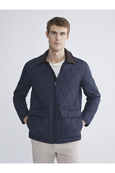 LC Waikiki Southblue Navy Blue Standard Fit Velvet Collar Men's Coat