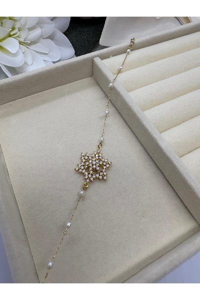 MY NUCA Stainless Steel Necklace with Zircon Stone Moving Snowflake and Bead Detail (18+5cm)