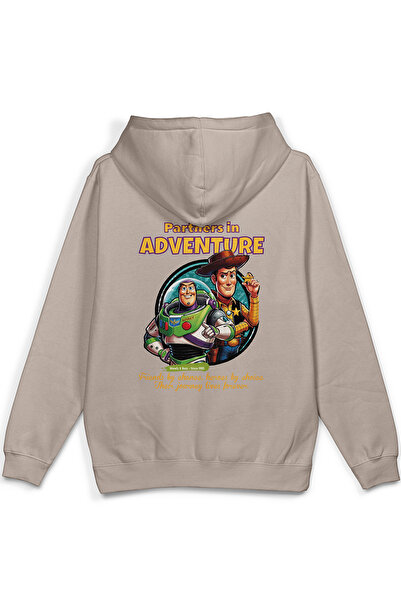 Overoz Φούτερ με κουκούλα με στάμπα στην πλάτη Oversize Φούτερ με κουκούλα σε χρώμα πέτρας H1391