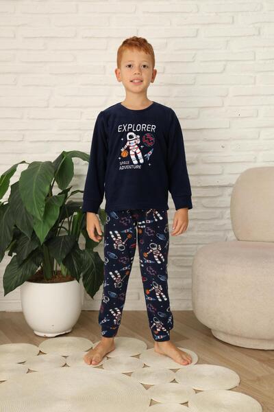 Mutlu City Yeni Stil Sonbahar/Kış Erkek Çocuk Uzay Figür Astronot Desen Polar Pijama Takımı 4565