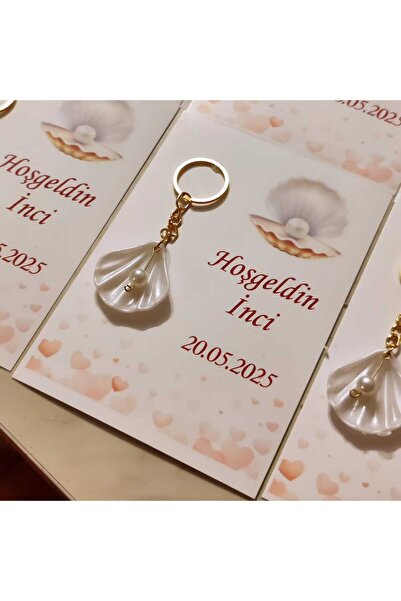 DivaTasarim İstiridye İnci tanesi Kartlı Anahtarlık 15 Adet Nikah-Nişan-Sünne...