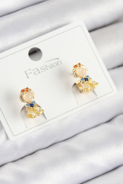 Skygo Brass Zircon Stone Snow White Model Gold Color Children's Earrings - Tj-Bkp11196