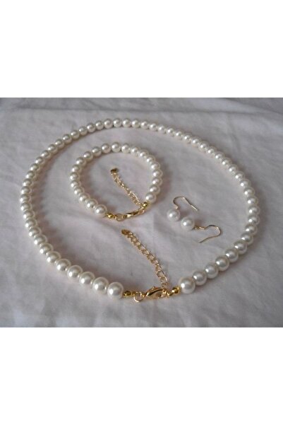 Ralp Moda Women's Pearl Necklace, Earrings, Bracelet Set - 8 mm 1St Quality Pearl