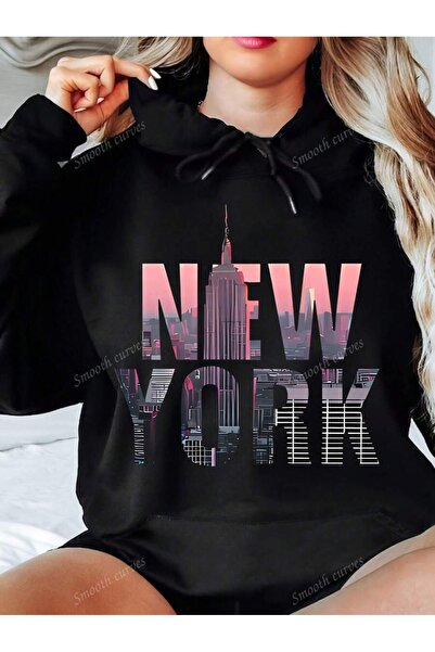 OVER HEAD Γυναικείο φούτερ με κουκούλα με με τύπωμα κλωστές της Νέας Υόρκης