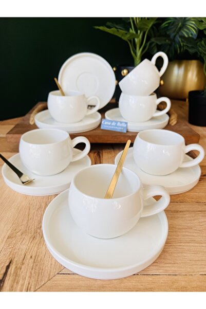 CASA DE BELLA BİANCO PERLA 6 KİŞİLİK PORSELEN ÇAY FİNCANI
