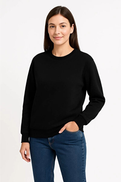 Generic Brand Mdb Three Thread Plain Crew Neck Sweatshirt Black