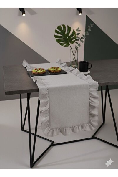 Kumru Çeyiz Fırfırlı Şık Sade Masa Üstü İnce Runner Pamuk Keten Kumaş 40x110 cm
