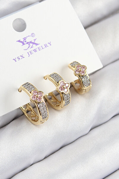 Skygo Brass Zircon Stone 3-Piece Ring Clover Model Gold and Silver Color Women's Earrings - Tj-Bkp11152