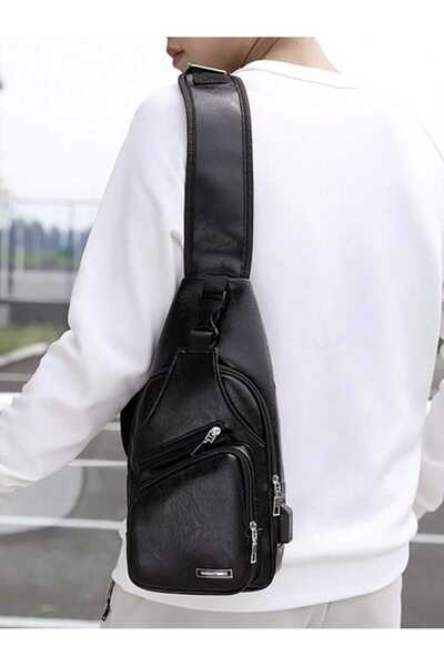 VEYA Men's Hanging Bag, Leather Hanging Bag with USB Charging Port, Waterproo...