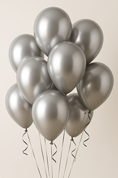 Öz-bal 5 Adet Gümüş Metalik Balon Seti – Doğum Günü, Baby Shower ve Düğün Par...
