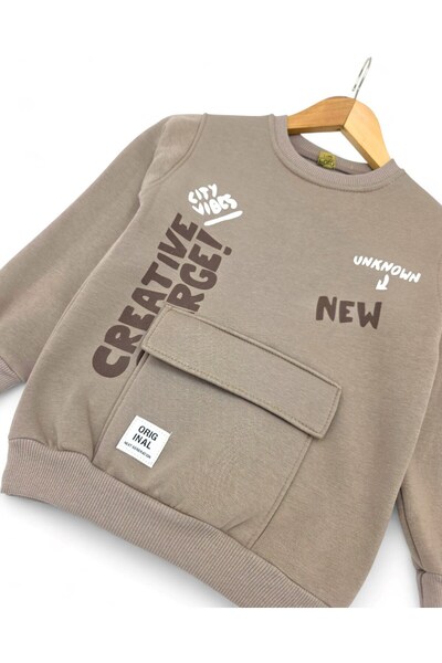 Egelite Erkek Çocuk Kışlık 3 İp Şardonlu Cep Detalı 2-10 Yaş Eşofman Takımı