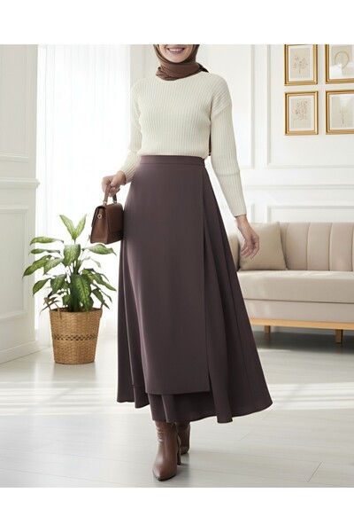 Modamorfo Cross-Front Double Layer Scuba Skirt - Dark Brown