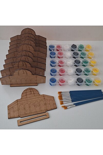 Ebrulisler 10 Mescidi Aksa Cami Maket 5 Boya 10 Fırça Ahşap Boyama Dini Aktivite Okul Kurs Etkinlik Hobi Seti