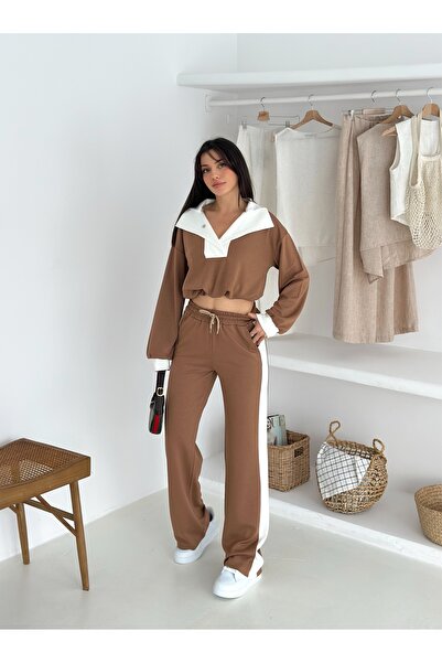 Lady Doll Γυναικείο σετ αθλητικών φορμών με γιακά σάλι με απαλή υφή άνετο υφασμάτινο σετ αθλητικών φορμών