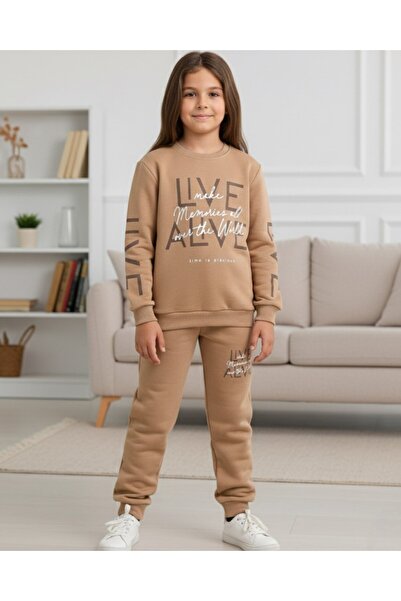 Egelite Boys' 10-11-12-13-14 Years Old Winter 3-Thread Ribbed Printed Tracksuit Set / Sweatshirt and Bottoms