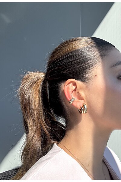 Ressia Zirkon Taşlı Kılıç Desenli Kıkırdak Küpe