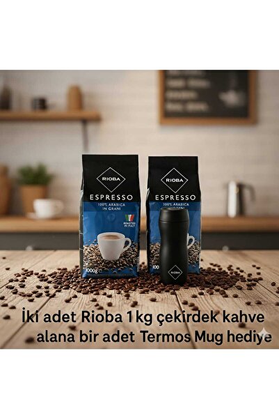Rioba 2 Adet Platinium %100 Arabica Çekirdek Kahve 1 kg + 1 adet 390 ml Termo...