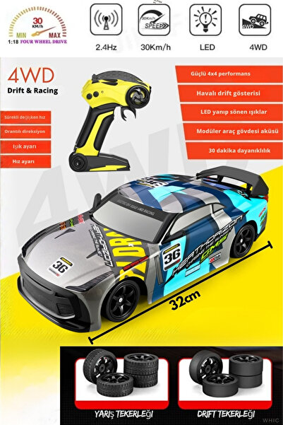 TRENDZONE Uzaktan Kumandalı Şarjlı LED Işıklı 30 Km/h Yapan 4x4 Rc Drift Yapa...
