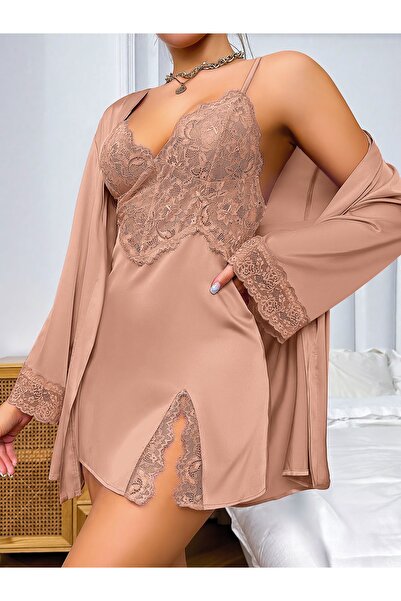 lidofya Set de dantelă piese pentru noapte, din nurcă, cu cămașă de noapte și...