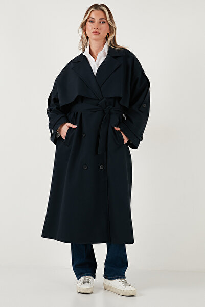 Lela Oversize Fit Double Breasted Collar Buttoned Belted Long Trench Coat Trench Coat 6839476
