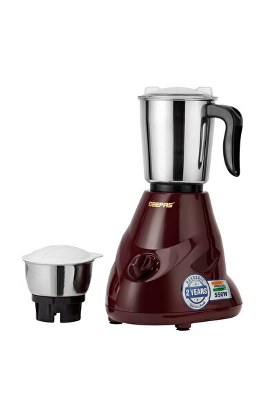 Geepas 2-IN-1 Mixer Grinder- GSB 44091| 550 W Powerful Motor, Stainless Steel Jars and Blade| Ergono
