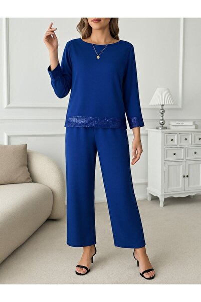 Genel Markalar EQURİ Kadın Uzun Kollu Bisiklet Yaka Pulpayetli Viskon Iki Ipl...