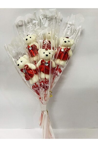 Generic Teddy and Flower Stick Gift Set (Pack of 5) - Valentines Day Gift