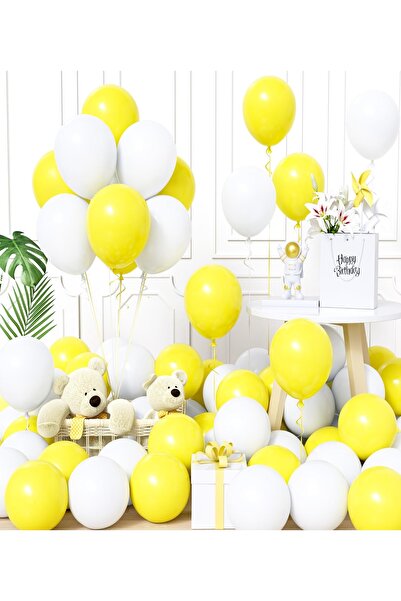 MACK PLUS 10’lu Beyaz & Sarı Balon Seti – Enerjik ve Neşeli Parti Balonları