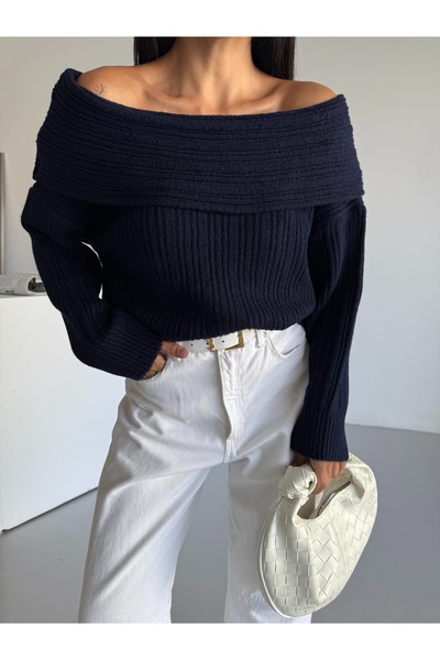 AlanTeks Pulover de tricotat pentru femei Madonna, cu guler confortabil, cu model în relief