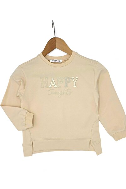 VOY KİDS Girl's Happy Embroidered 7-8-9-10 Year Old Denim-Look Leggings 2-Piece Seasonal Top and Bottom Set