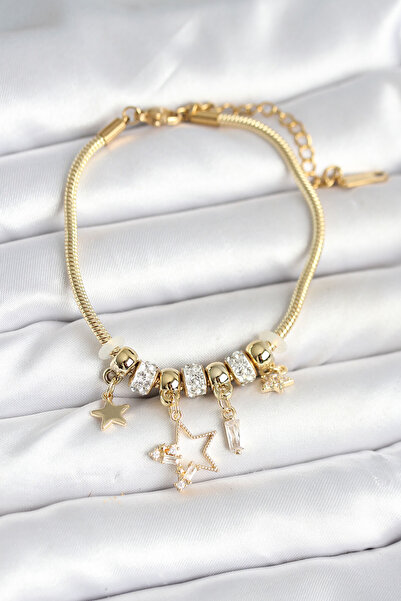 Skygo Pirinç Gold Renk Yıldız Charmlı Kadın Bileklik - TJ-BB7993