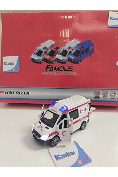 KİNKU Gerçek Metal Ambulans Oyuncak Mavi Işıklı Sesli Kapıları Açılan Ambulans Pil Hediyeli ÇEK -BIRAK