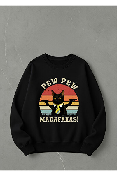 LORVEX Swea tricou Unisex Imprimat 100% Bumbac Supradimensionat PEW PEW CAT S...