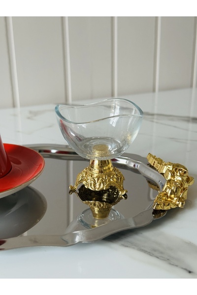 Melinda 6 Pieces Gold Plated Tea and Coffee Side Serving Dishes, Jam Bowl, Sugar Bowl Special Glass Serving Dishes