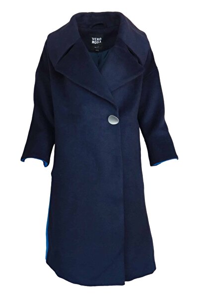Vero Moda Contrast Blue Coat - M, Blue, Wool 52%, Polyester 49%
