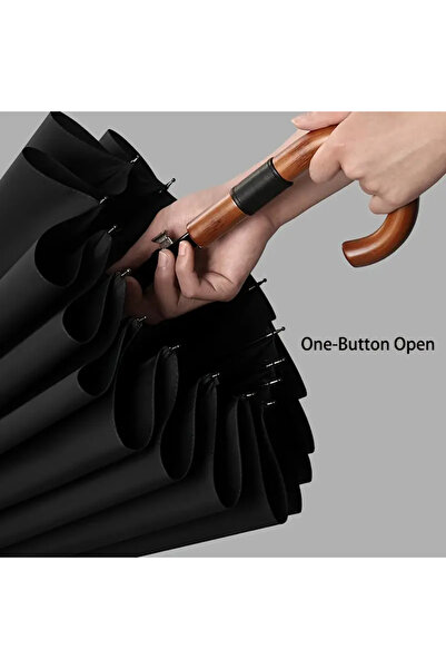 Toptancı Amca Parachase 16 Tel Fiberglass Deri İşlemeli Şemsiye Geniş Ahşap Saplı Şemsiye 16 Tel Kılıflı Şemsiye