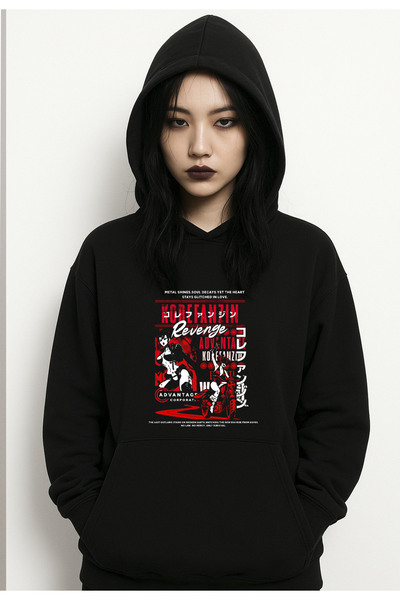 Korefanzin Japanese Vengeance Style Anime Black Basic Sweatshirt Hoodie