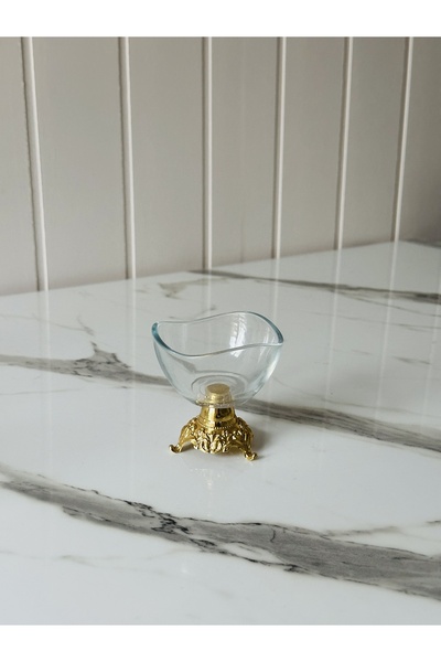 Melinda 6 Pieces Gold Plated Tea and Coffee Side Serving Dishes, Jam Bowl, Sugar Bowl Special Glass Serving Dishes