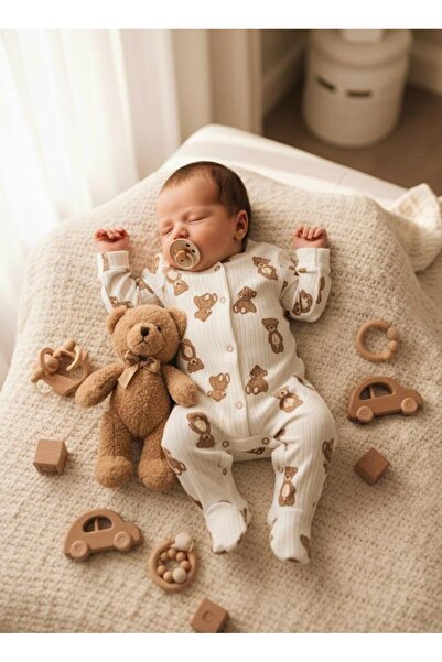 Lumos Trade Newborn Unisex Baby 100% Cotton Camisole Ribbed Teddy Jumpsuit 0-3 Months