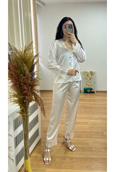 Nurteks 2-Piece Silk Satin Pajama Set Dowry Pajama Set Black