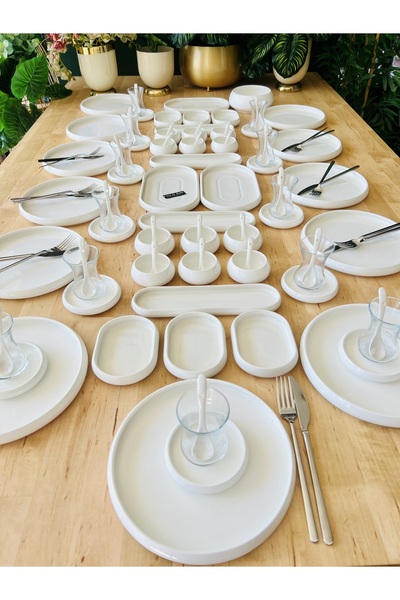 CASA DE BELLA Bianco Perla 86 Parça 12 Kişilik Porselen Kahvaltı Takımı