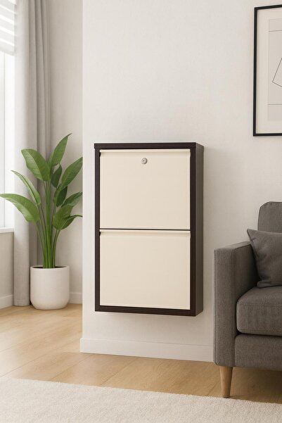 KARLI 2'Lİ KİLİTLİ KAHVE-KREM METAL AYAKKABILIK