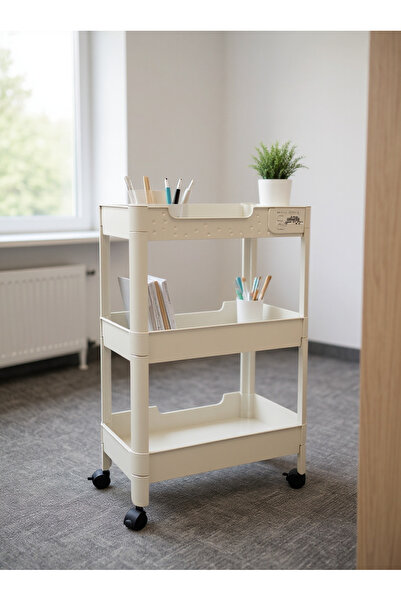 Living Plastic Storage Rack with Wheels, 3-Tier Beige Multi-Purpose Organizer