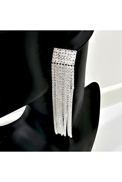 velve Cercei lungi, eleganti, Rina, cu opt siruri de pietre semipretioase, Argintiu