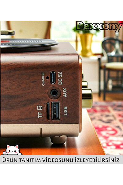 Dexxony Yeni Ahşap Görünümlü Lüks Retro Vintage Nostaljik Radyo & Bluetootlu Yatay Fm Radyo