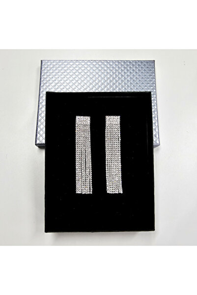 velve Cercei lungi, eleganti, Rina, cu opt siruri de pietre semipretioase, Argintiu